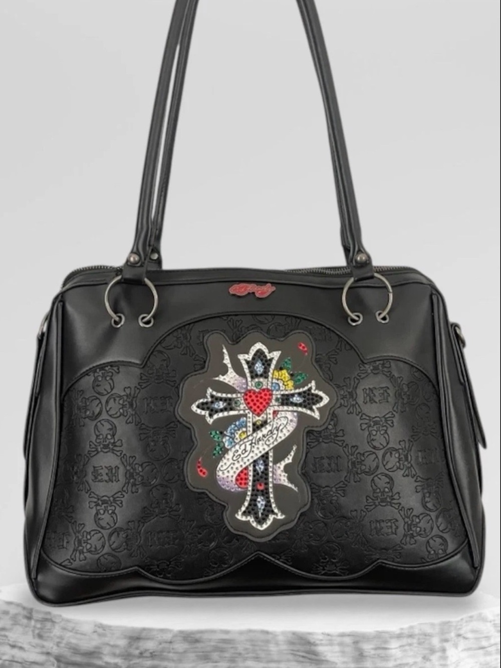 Ed Hardy Black Tote with Embellished Cross Motif